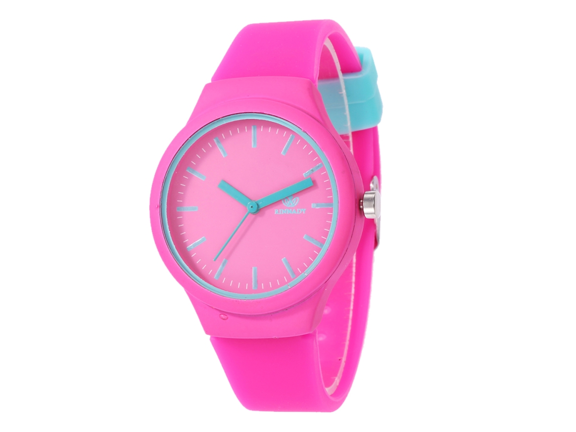 Reloj de cuarzo redondo con correa de silicona, estilo casual unisex, ideal como regalo (rojo y rosa).