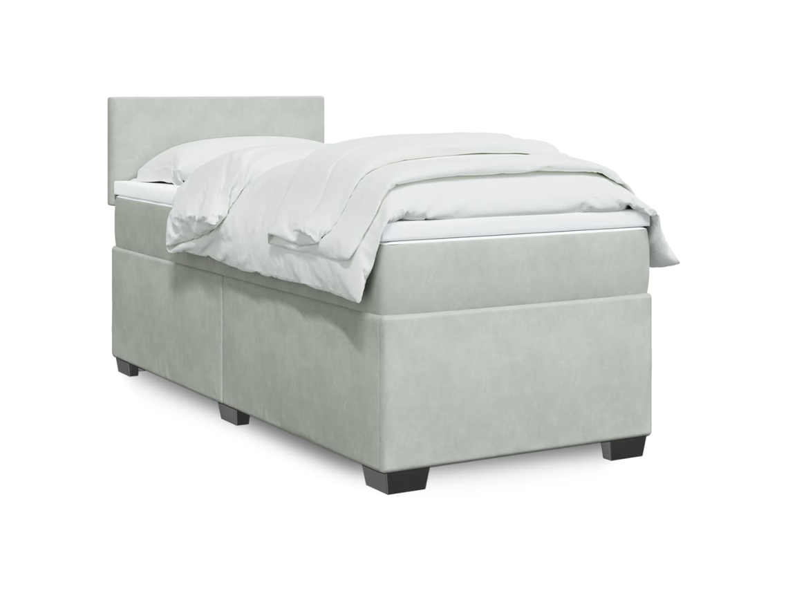 Cama Box Spring Con Colchón Terciopelo Gris Claro 90x190 Cm