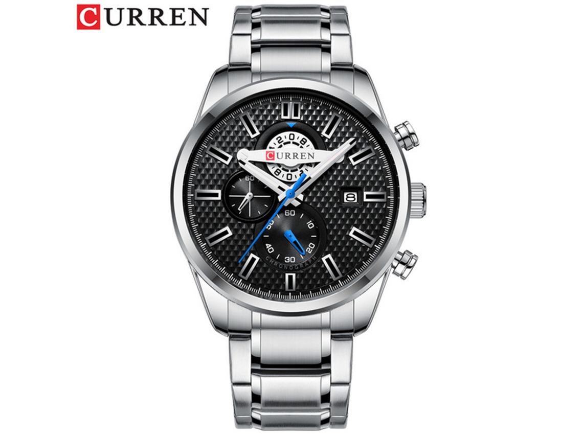 Reloj De Pulsera Moderno Para Hombre (plateado Y Negro) Resistente Al Agua, Con Seis Manecillas Y Correa De Acero Inoxidable Multifuncional.