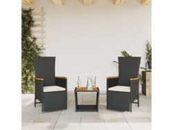Conjunto de comedor de jardín de 3 piezas DKD Home Decor con cojines de mimbre negros