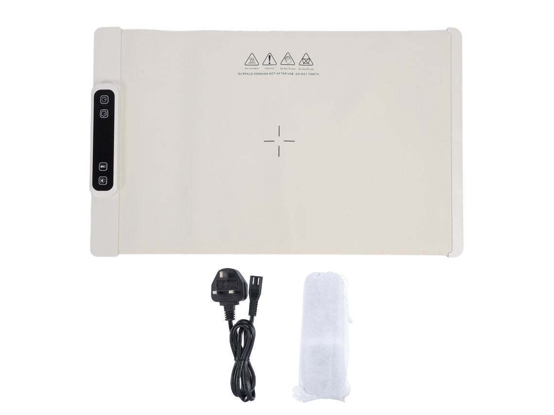 Bandeja Elétrica De Aquecimento Silicone Enrolável Com 3 Níveis De Temperatura Para Comida Branco