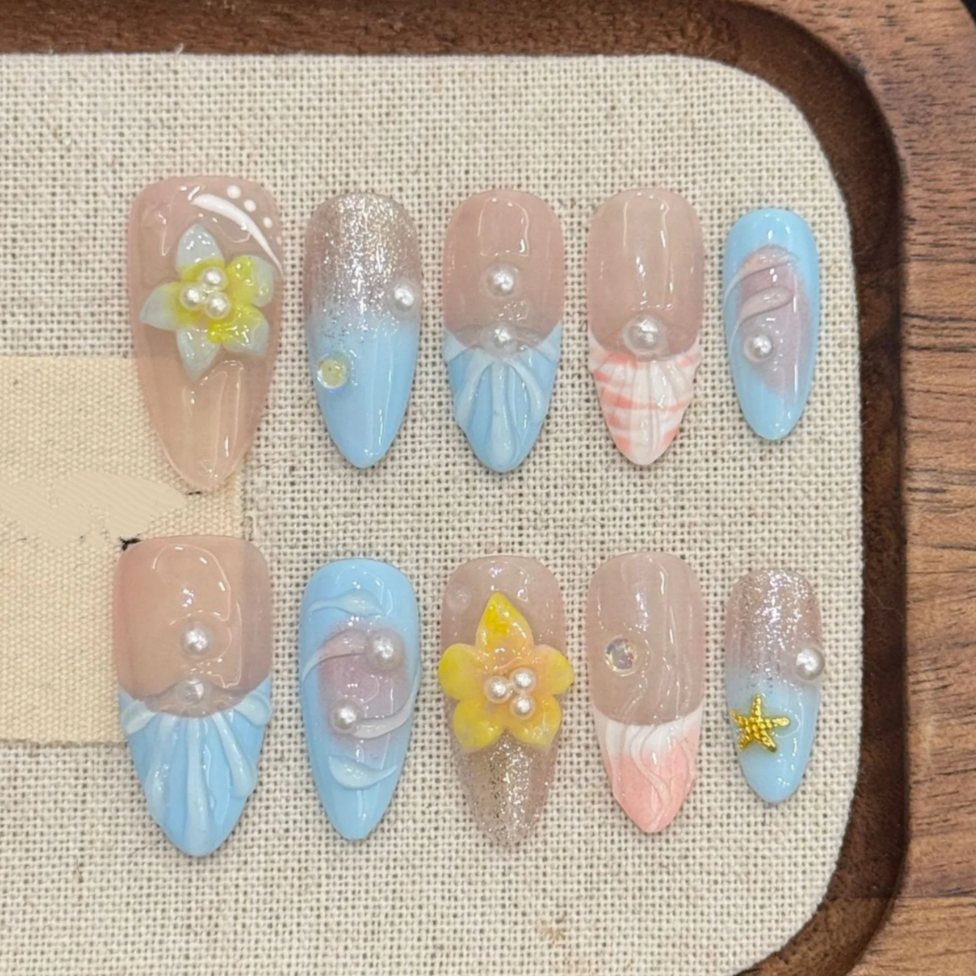 (3013-m) Uñas Postizas Hechas A Mano, 10 Piezas, Manicura A Presión