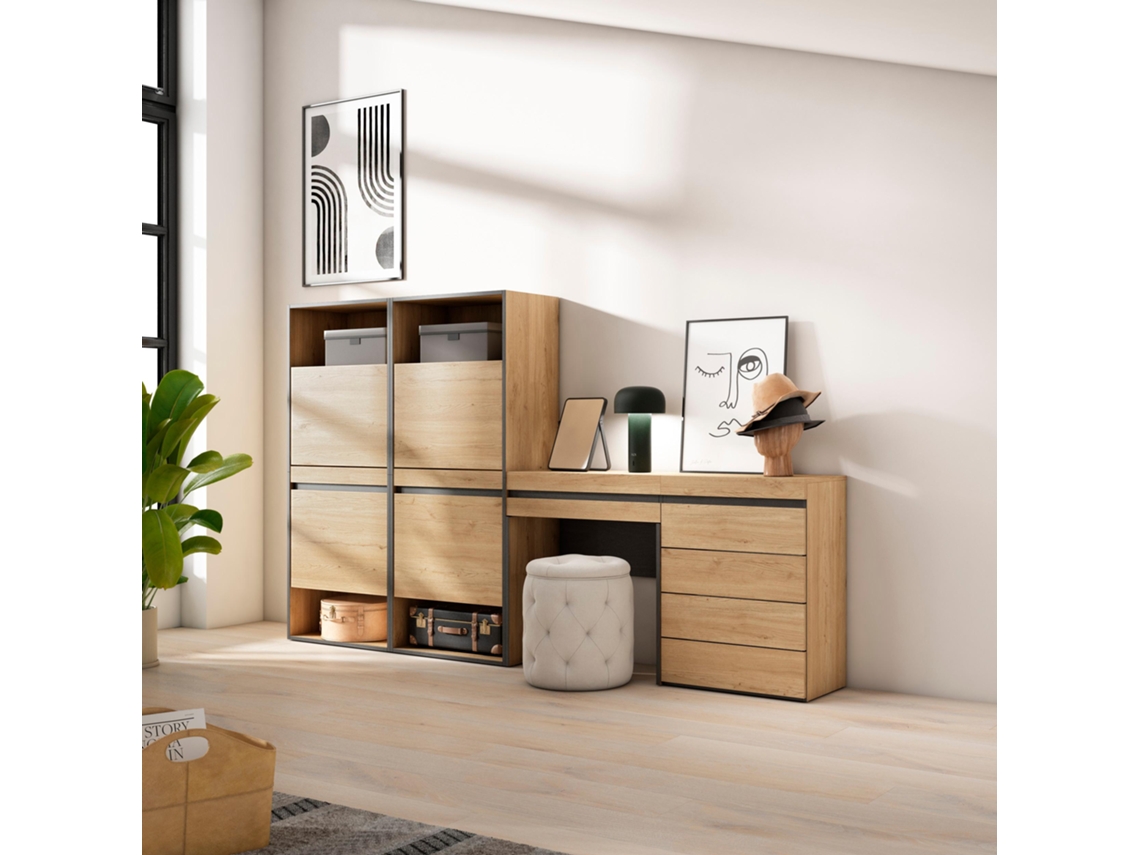 Zapatero, 247x145x35 cm, Dormitorio, habitación, Cómoda, Cajonera, Tocador, Roble SKRAUT HOME