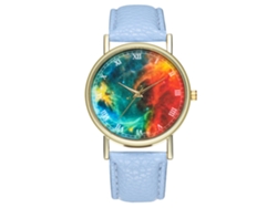 Reloj De Pulsera Unisex De Cuarzo Con Correa De Cuero Azul Claro, Estilo Sencillo.