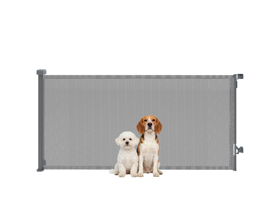 Portão Retrátil Cães Extensível 180 Cm Escadas Cinza