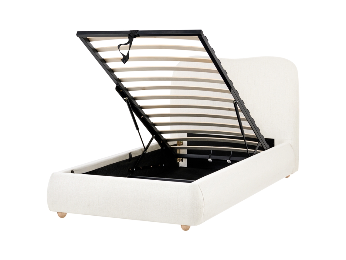 Cama Minimalista Com Cabeceira Beliani Blagnac De Tecido Branco 90x200