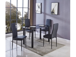 Conjunto de Mesa con 4 Sillas SALDOS Y STOCK Negro (Cristal Templado y Cuero Sintético - 110X70 cm)