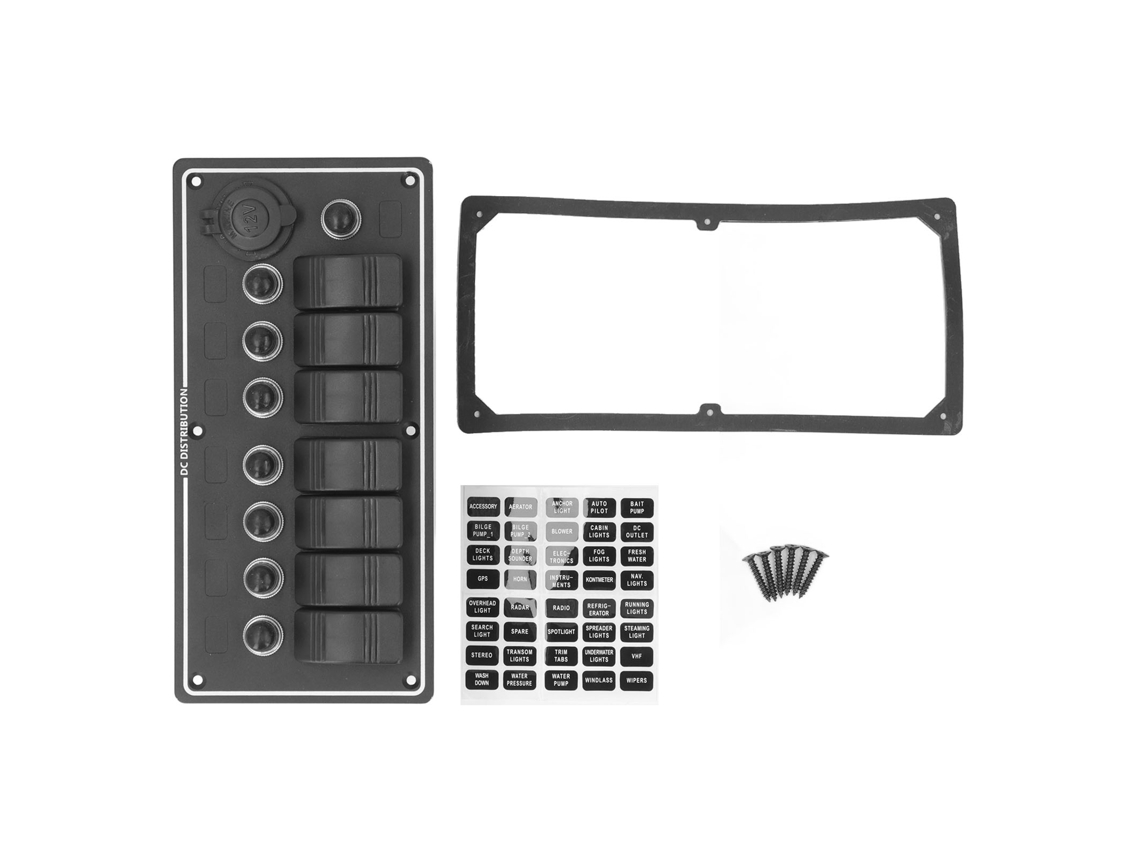 Panel De Interruptores Rocker 7 Gang 5a X4 10a X2 15a X2 Con Protector Para Yates Rv 12v