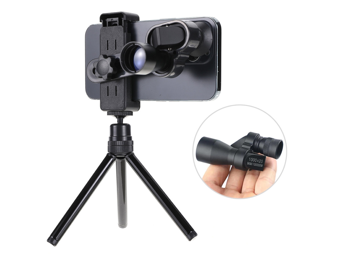 Telescópio + Clipe Fotos 1000x20 Mini Monocular Portátil Alta Definição Longo Alcance Zoom Alta Ampliação Caça Camping Montanhismo Pesca Ar Livre