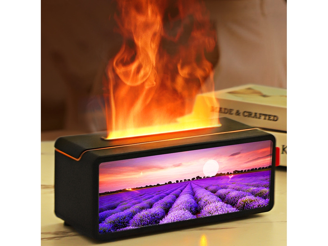 Humidificador de aromaterapia MDUG con llama de chimenea simulada en 3D, control remoto para escritorio, luz ambiental y difusor retro.