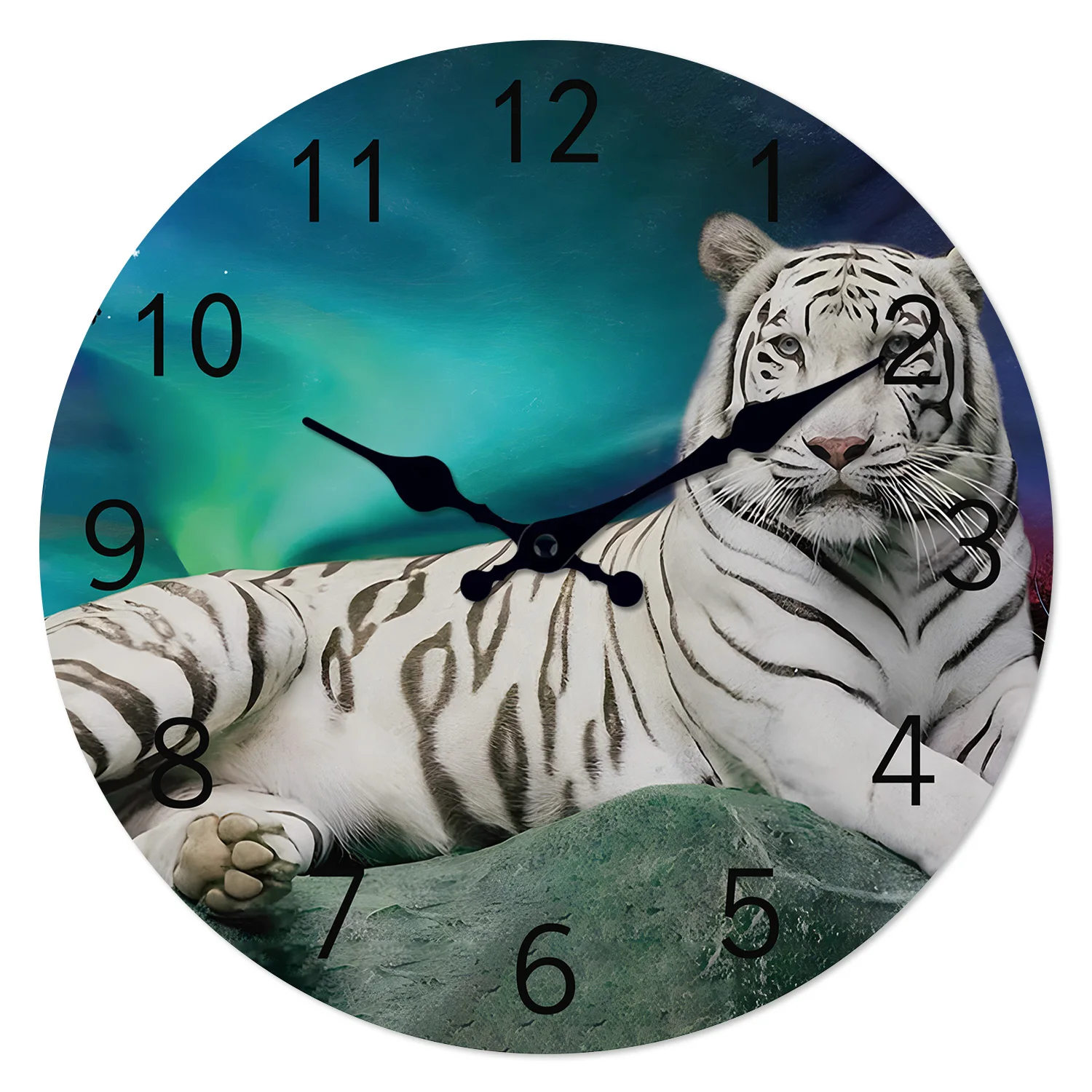 Reloj de pared moderno de madera con tigre blanco (40 cm), reloj de cuarzo silencioso