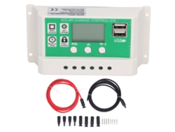 Controlador Solar Pwm De 12v/24v Y 30a Con Puertos Usb Duales Y Cable Fotovoltaico Para Uso Doméstico.