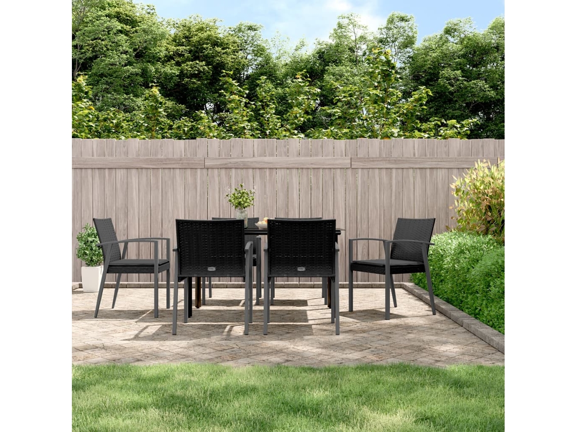 Conjunto 7 Piezas Jantar P/ Jardim C/ Almofadões Vime Pe E Aço Dkd Home Decor