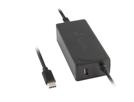 Cargador NGS Tipo-C W-65 Automático con USB (Compatilble com PC + Tablet - Negro - 13 x 6 x 3 cm)