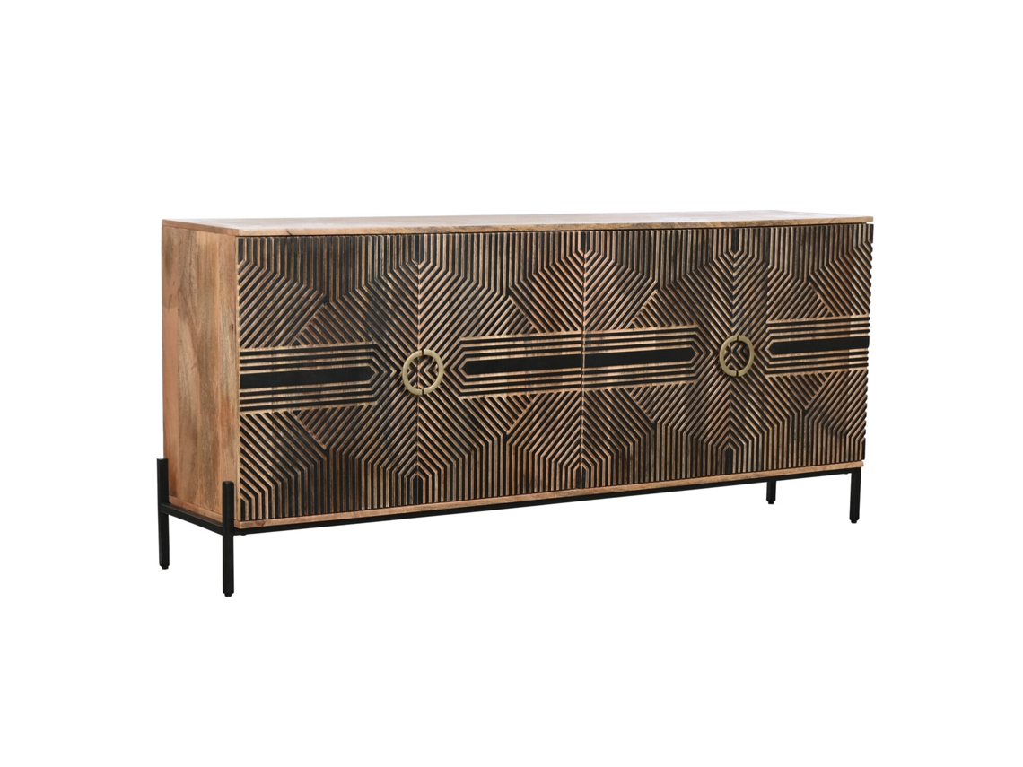 Aparador Madera Mango Tallado Negro 180x40x80cm