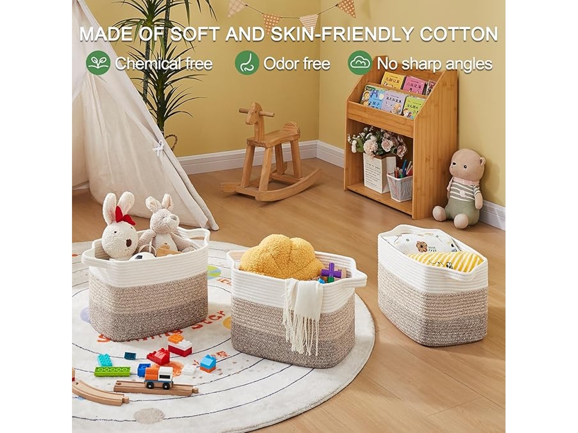 Cesta de almacenamiento tejida, cesta de cuerda de algodón para juguetes, cestas para toallas de baño, amarillo degradado