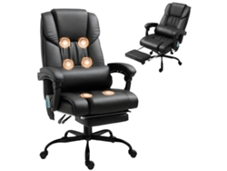 Silla de oficina negra con reposapiés de masaje y respaldo alto.