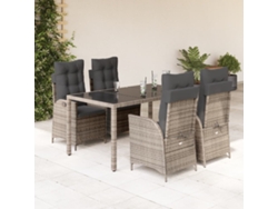 Conjunto de comedor de jardín DKD Home Decor de 5 piezas con cojines, ratán gris