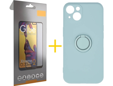Carcasa + 1 Protector de Vidrio Full iPhone 13 Mini SKYHE Gel O-Ring Verde Agua