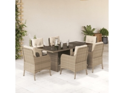 Juego de comedor de jardín de 7 piezas con cojines, mimbre sintético beige, DKD Home Decor