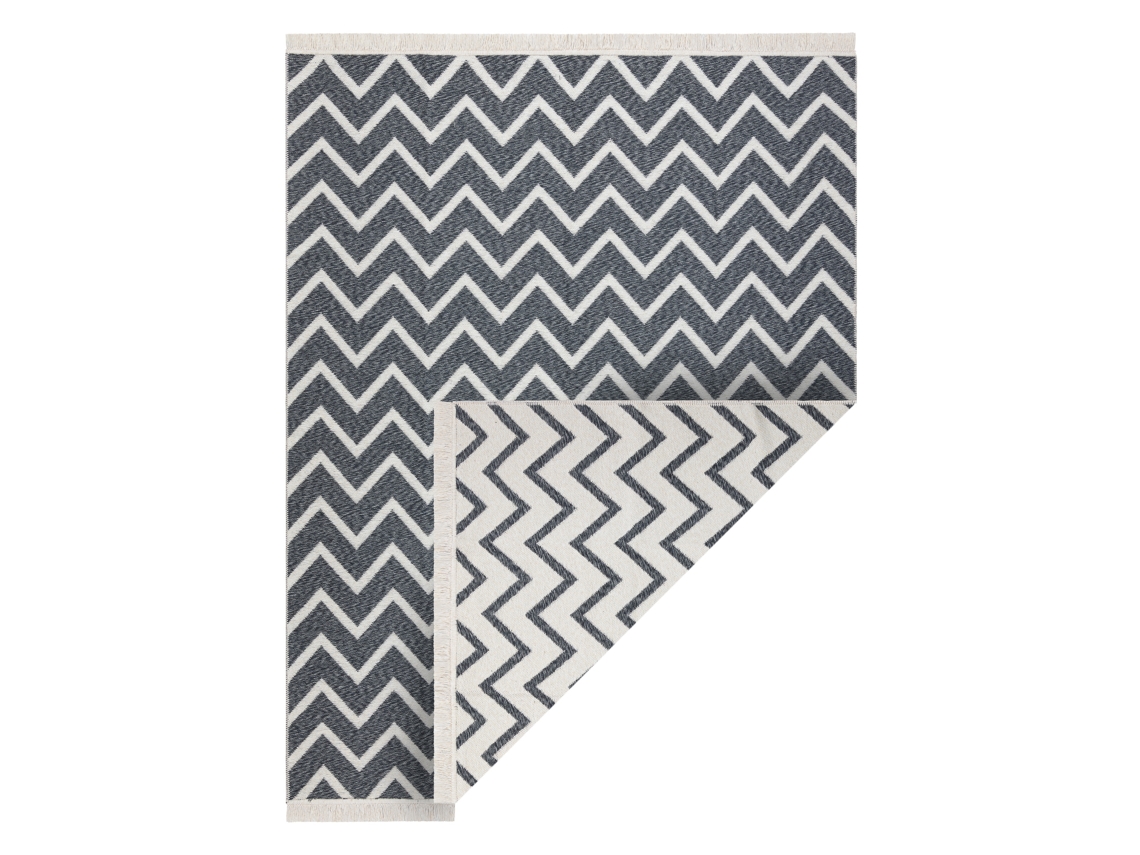 Alfombra Twin 23002 Zigzag, Algodón, Doble Cara, Flecos Ecológicos - Antracita / Crema (100 x 200 cm)