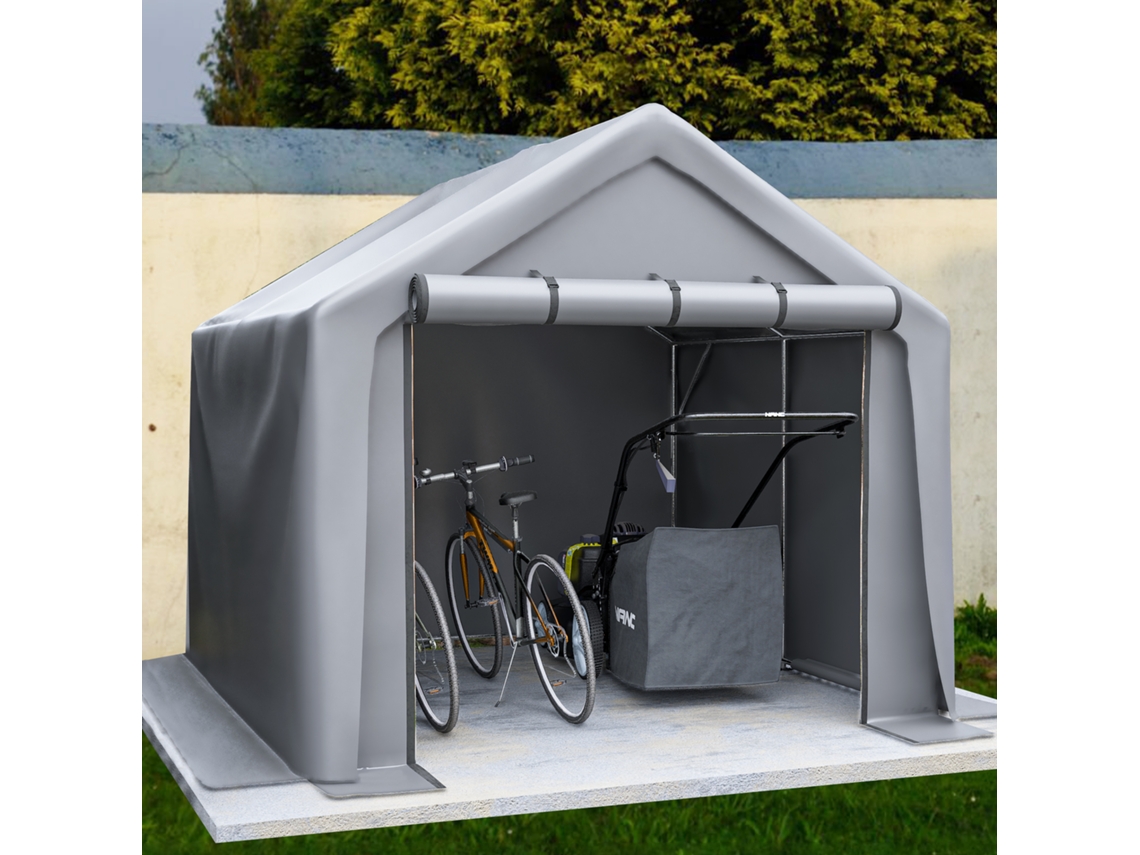 Caseta De Jardín 244x241x217cm, Garaje Bicicletas Y Herramientas, Cobertizo Impermeable Gris Oscuro
