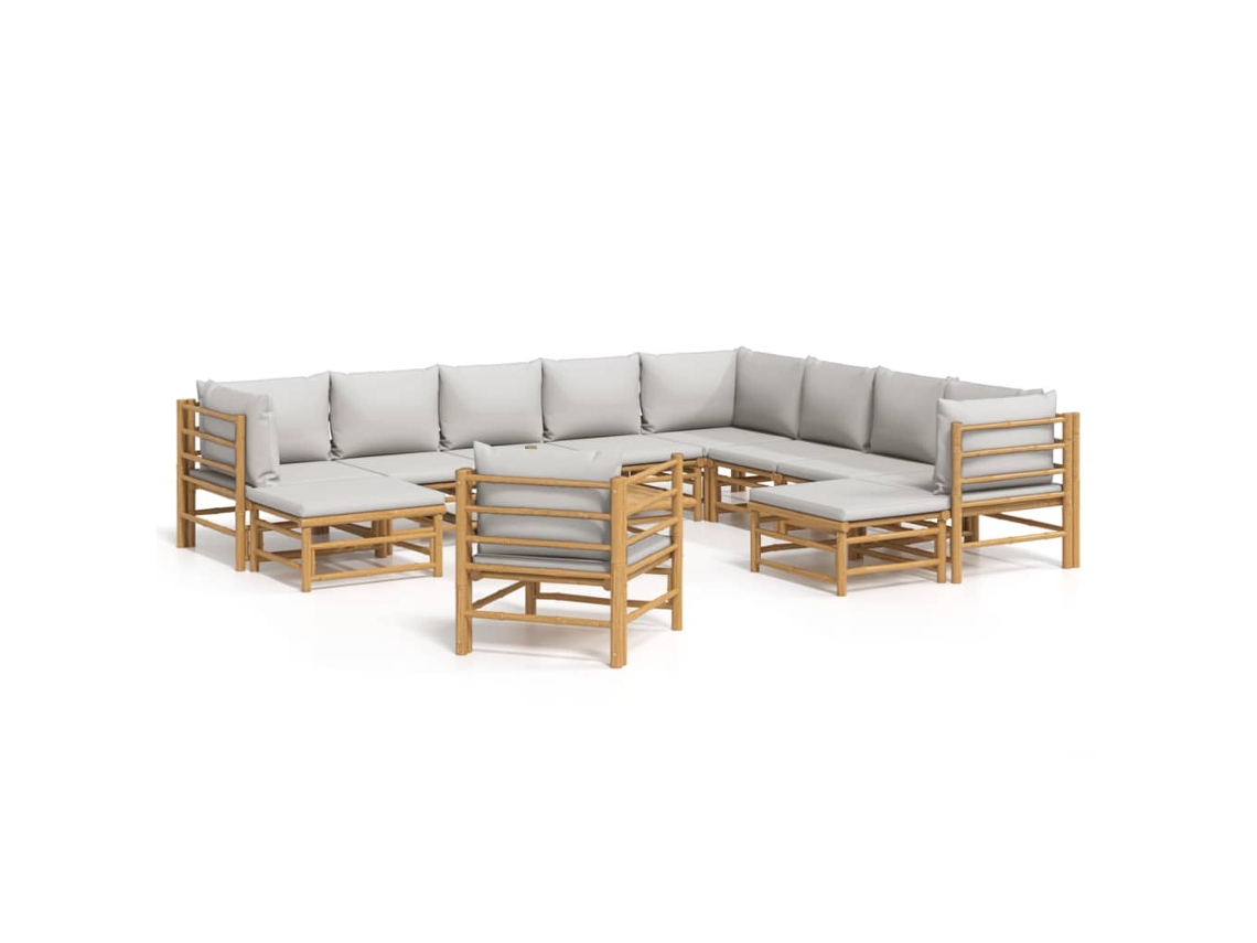 Maison Exclusive - Set De Muebles De Jardín 12 Piezas Bambú Y Cojines Gris Claro