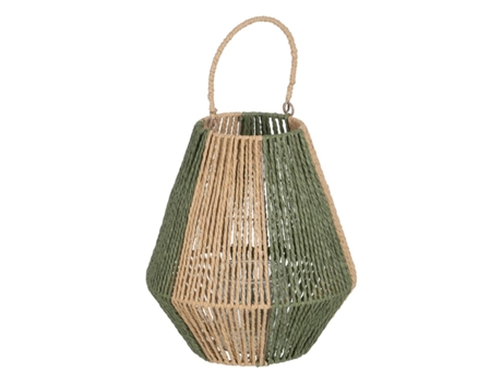 Farol Portavelas Farol Verde Beige Metal Papel Cristal 27 x 27 x 30 cm BIGBUY HOME