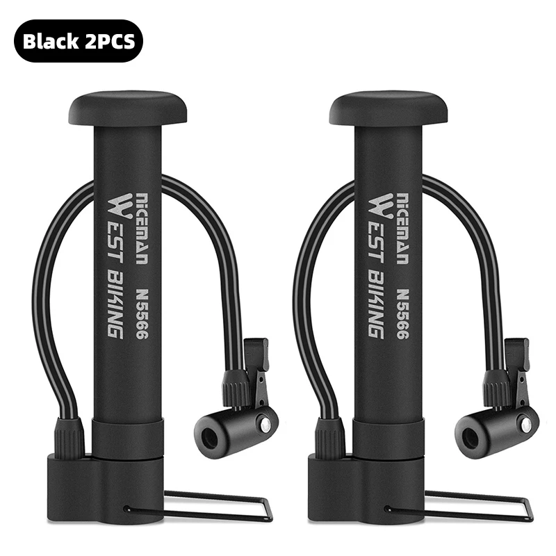 (Negro, paquete de 2) Minibomba de bicicleta con válvula americana, portátil, con manguera de extensión, accesorio para ciclismo