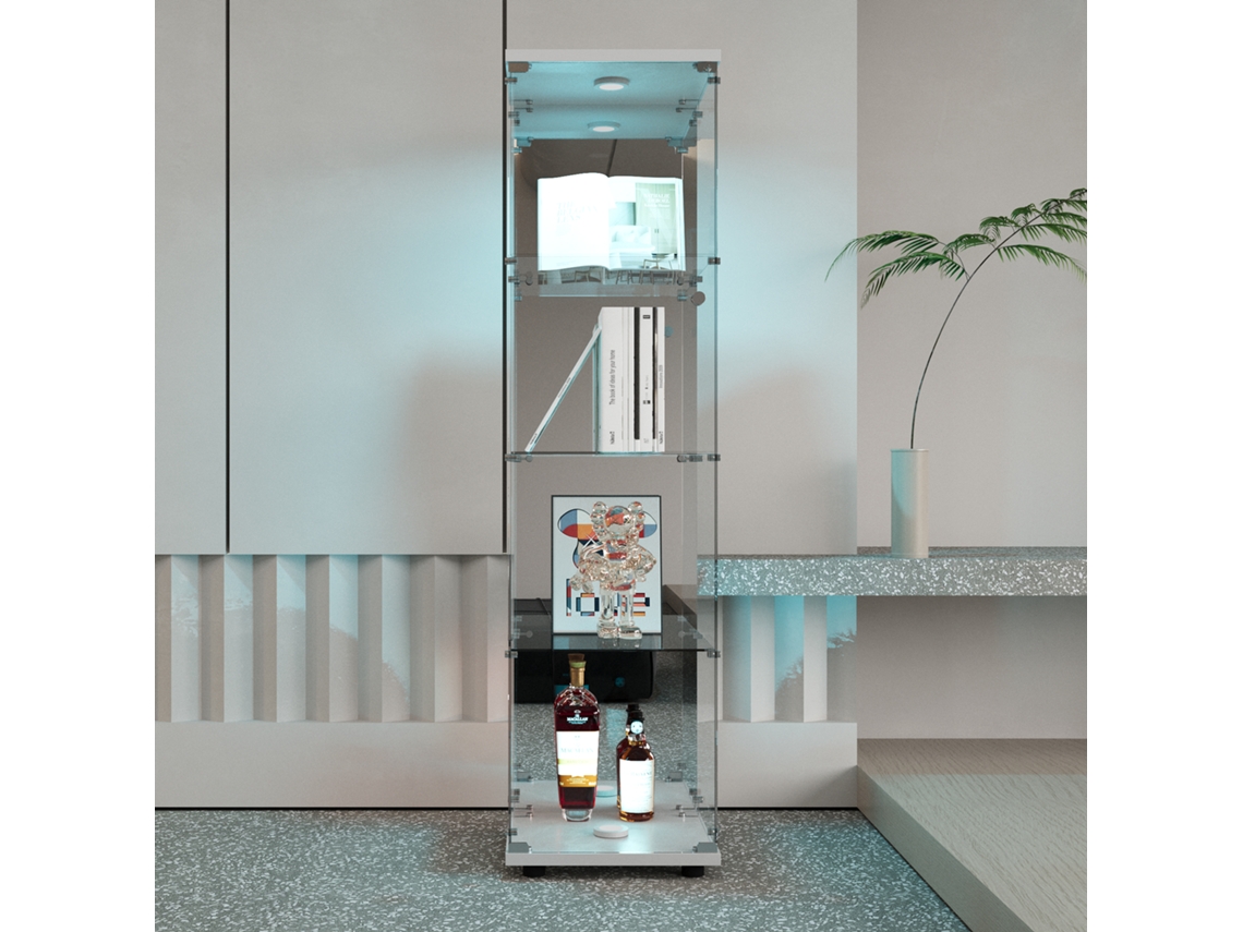 Vitrina de cristal con iluminación LED, vitrina de suelo de cristal, vitrina para coleccionistas para salón, oficina, sala de juegos, color blanco Rosahqnda