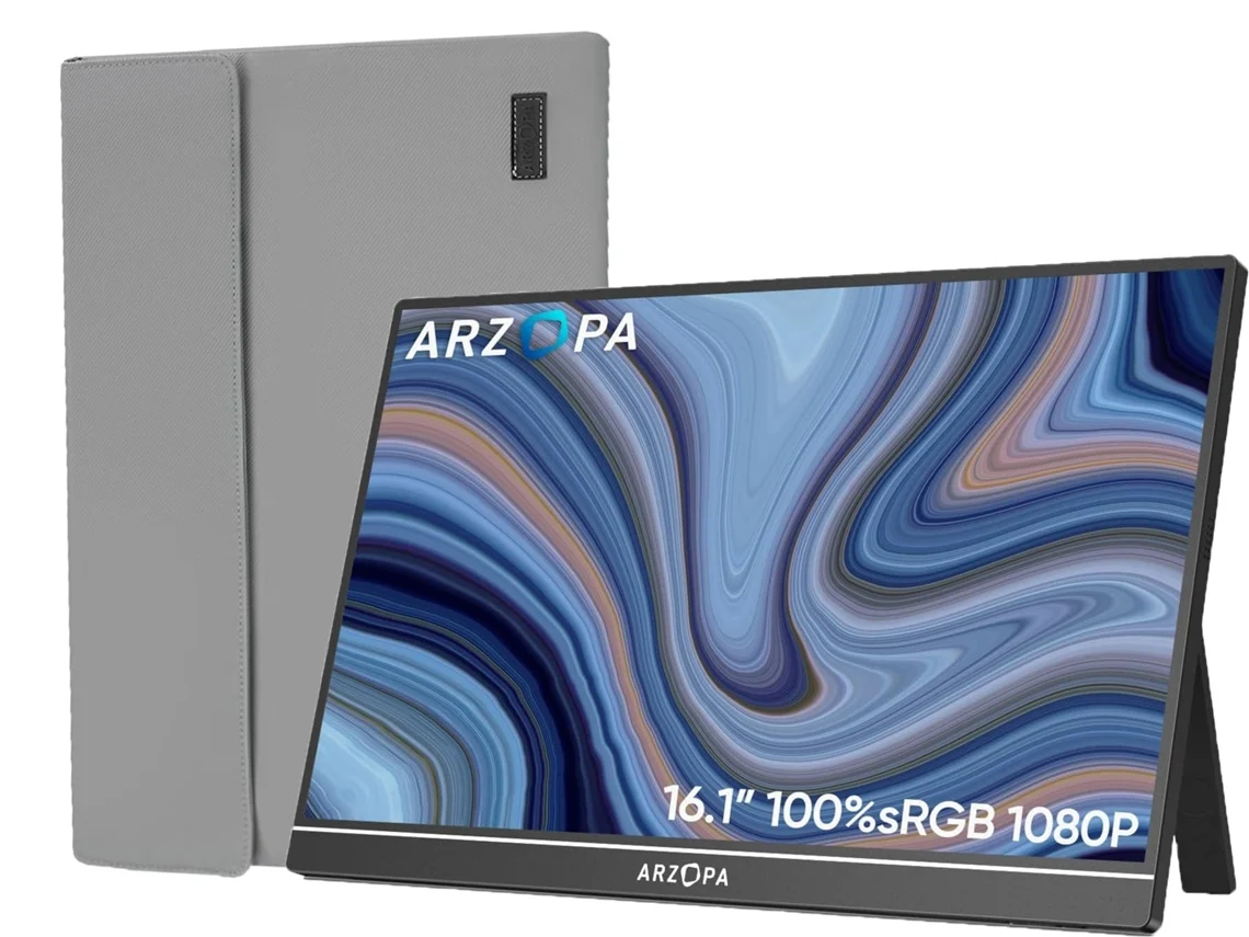 Monitor portátil Arzopa Z1c LED IPS de 16.1" con 100% RGB, Full HD, FreeSync, USB C, para bolsa de almacenamiento