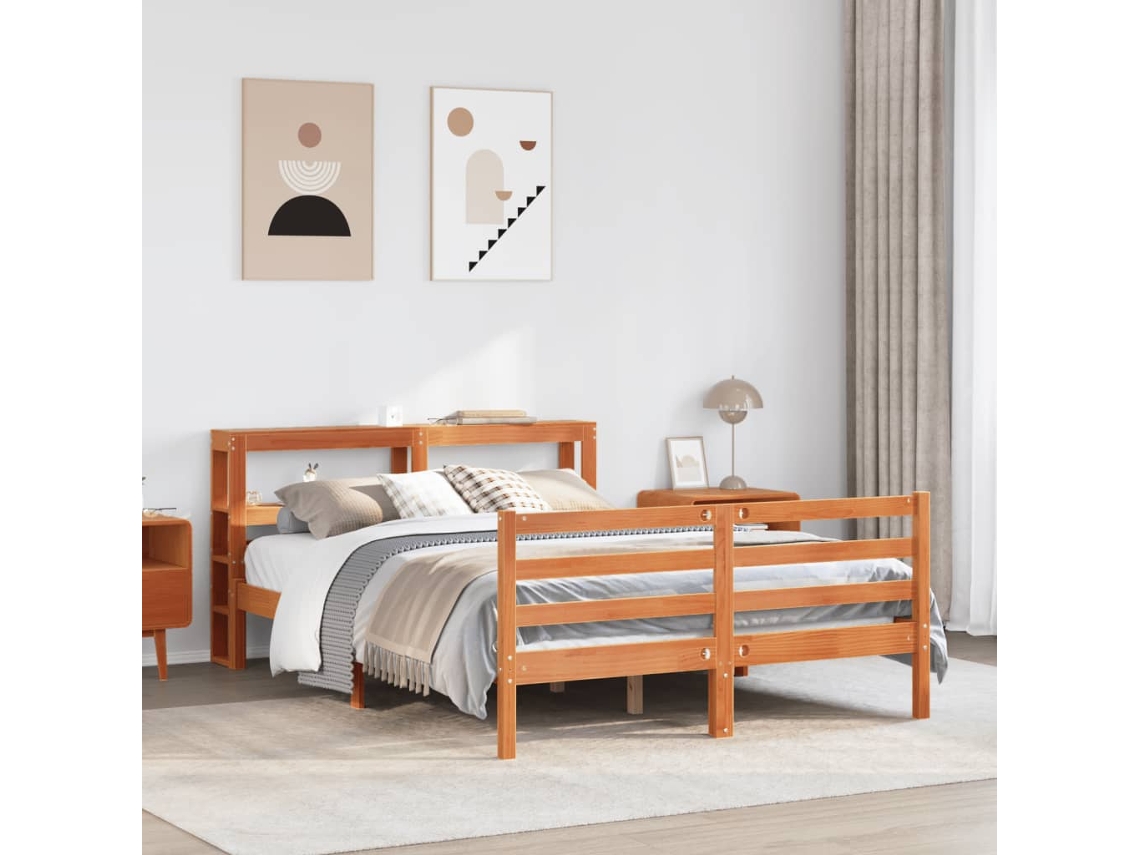 Estructura De Cama Sin Colchón Madera Maciza Marrón 120x190 Cm