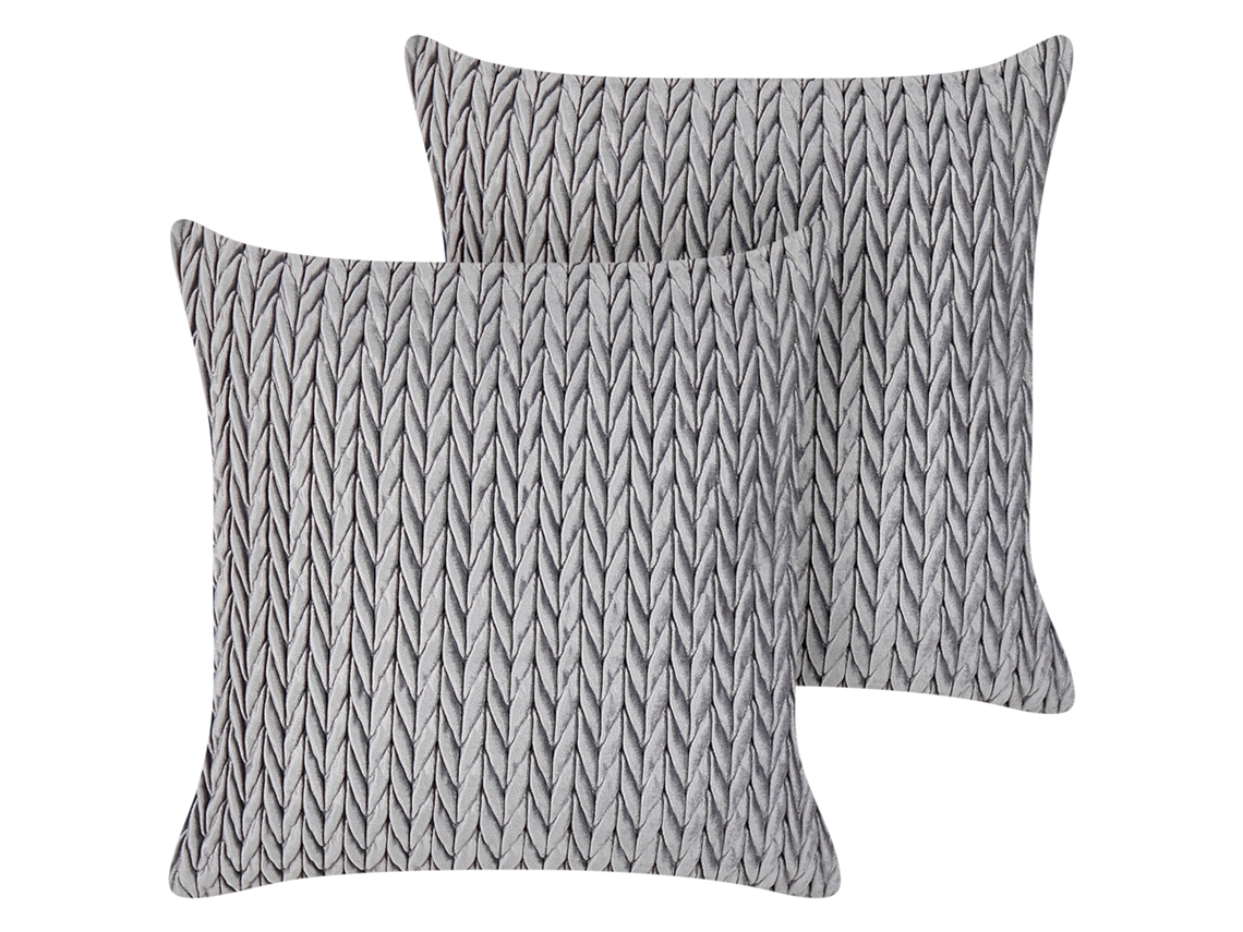 Juego de cojines con textura trenzada BELIANI Eclipta de Poliéster Gris 45x45x7