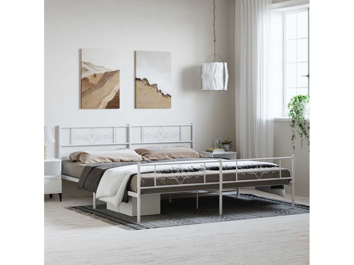Estructura Cama Sin Colchón Con Estribo Metal Blanco 193x203 Cm