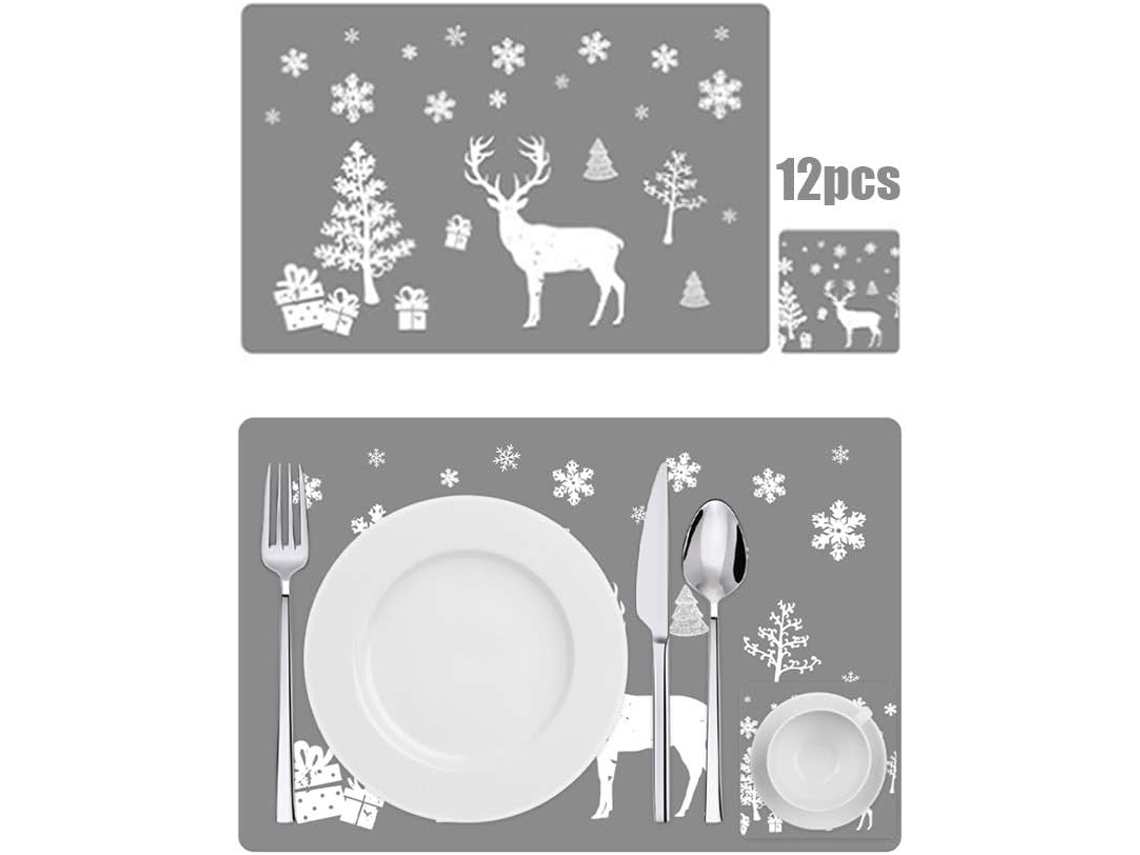 Juego de 12 manteles individuales navideños, decoración, PVC NEVEANCE