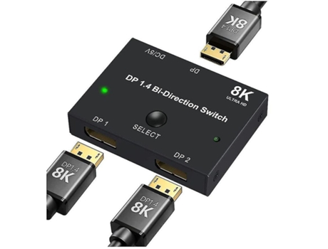 Conmutador Displayport Conmutador Divisor Bidireccional Compatible con 8K@30Hz 4K@120Hz 1080P para PC Portátil Monito y Más Dispositivos Negro BISB...