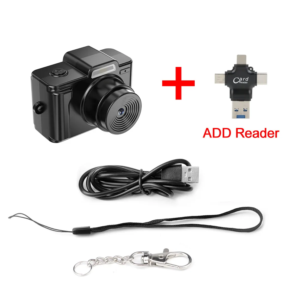 Mini cámara HD 1080p con pantalla, compatible con tarjeta TF, cámara en miniatura para niños MDUG (Cámara + lector de tarjetas de 8 GB)