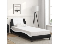 Cama Con Cabecero Cuero Sintético Negro Y Blanco 80x200 Cm