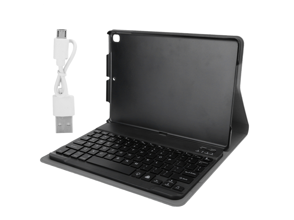 Funda de cuero con teclado para tableta, ranura para lápiz y cubierta extraíble