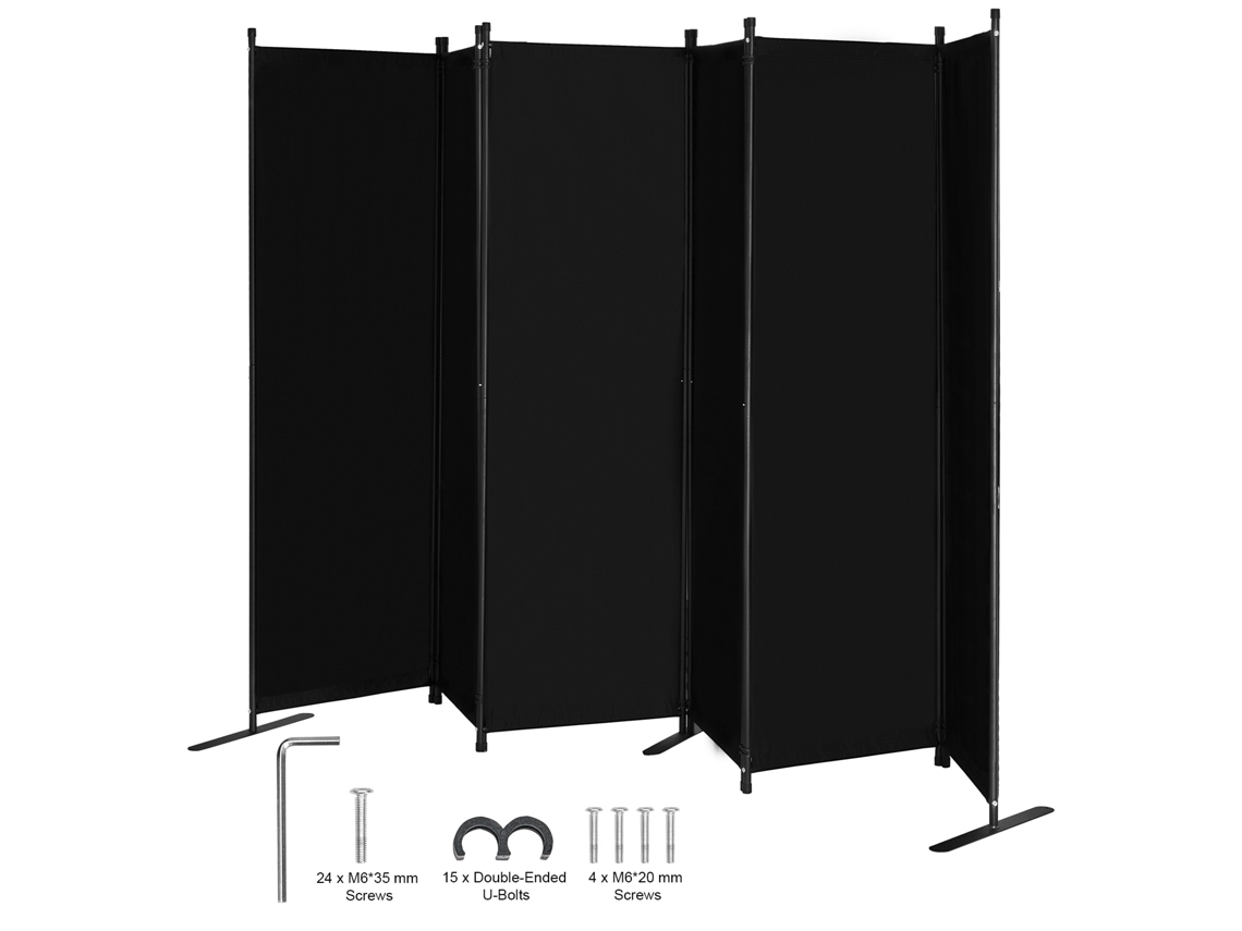 Biombo Divisor De Ambientes Succebuy, 6 Paneles De Tela Para Oficina Y Dormitorio, Color Negro