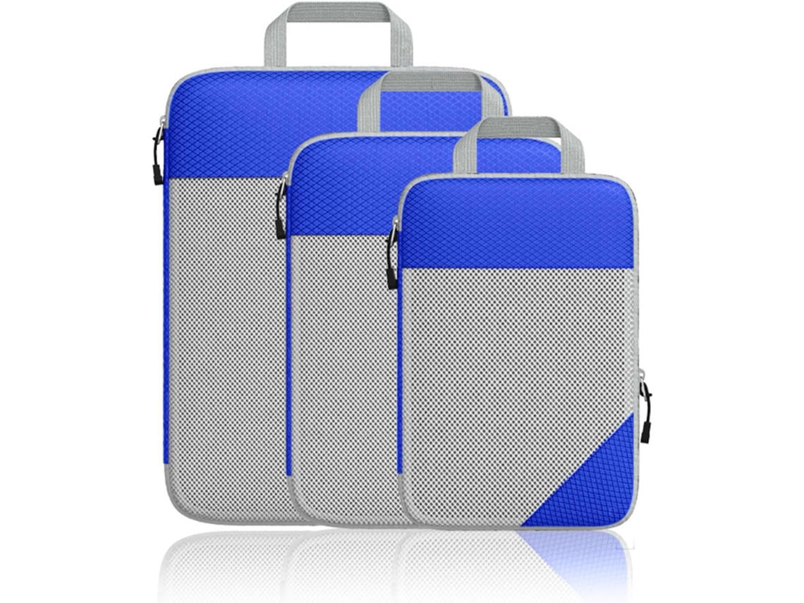 Cubos De Embalaje De Compresión, Juego De 3 Piezas De Bolsas De Almacenamiento De Malla Elástica CHRUI, Color Azul Oscuro