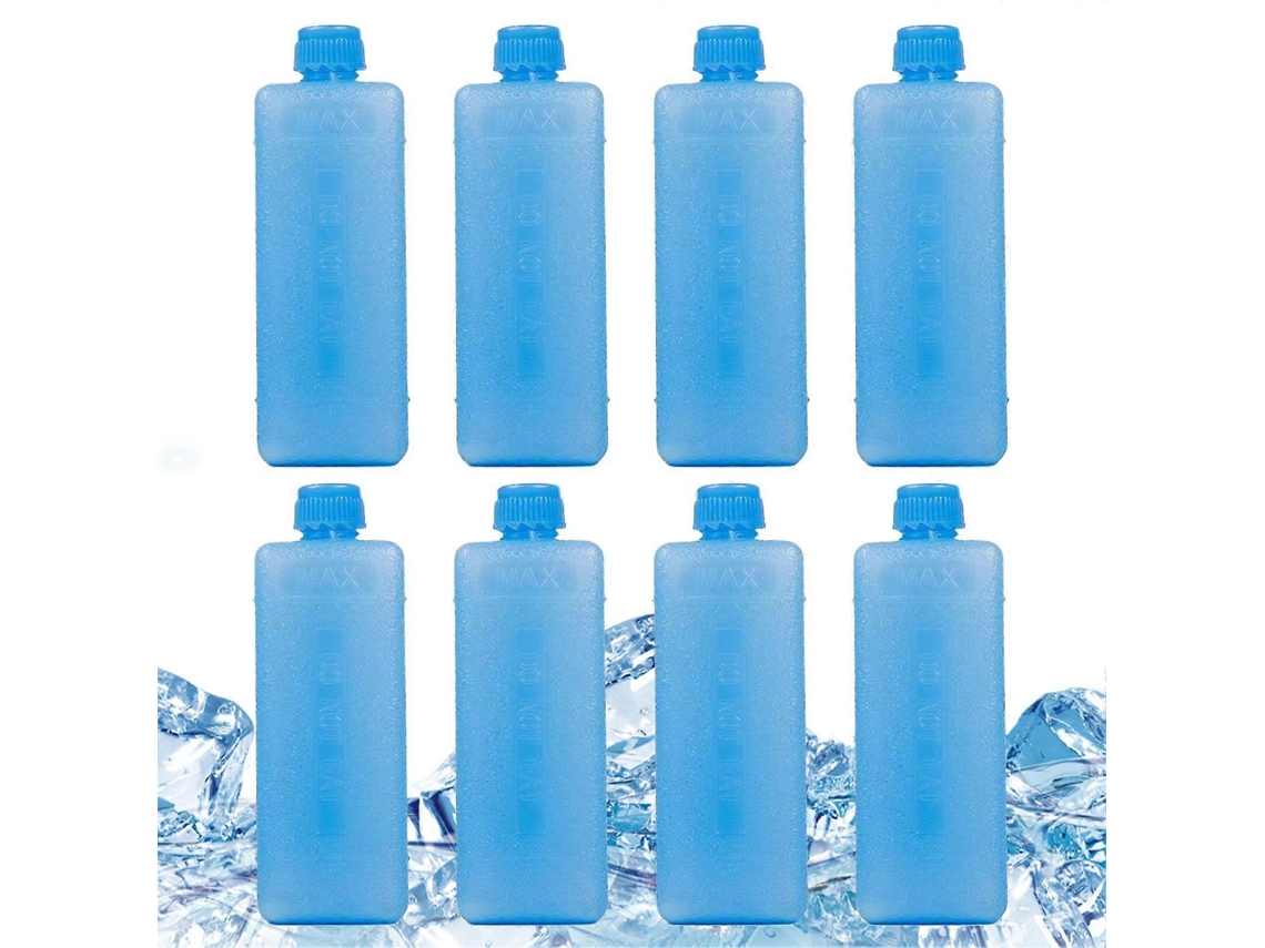 Paquete de 8 bolsas de hielo reutilizables para neveras portátiles, duraderas y a prueba de fugas, ideales para congelar alimentos y bebidas.