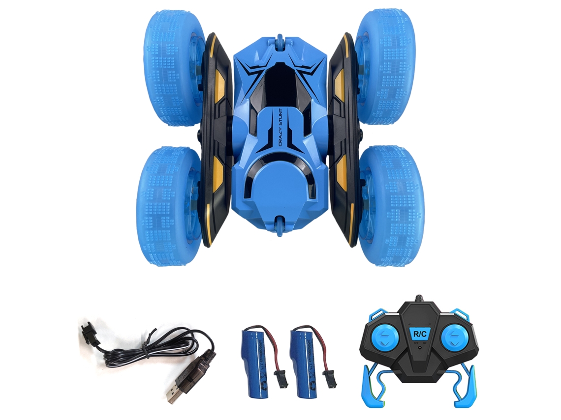 Coche De Control Remoto Para Niños, 4wd 2.4ghz Coche Acrobático Con Luces Led, 2 Baterías Recargables (azul)
