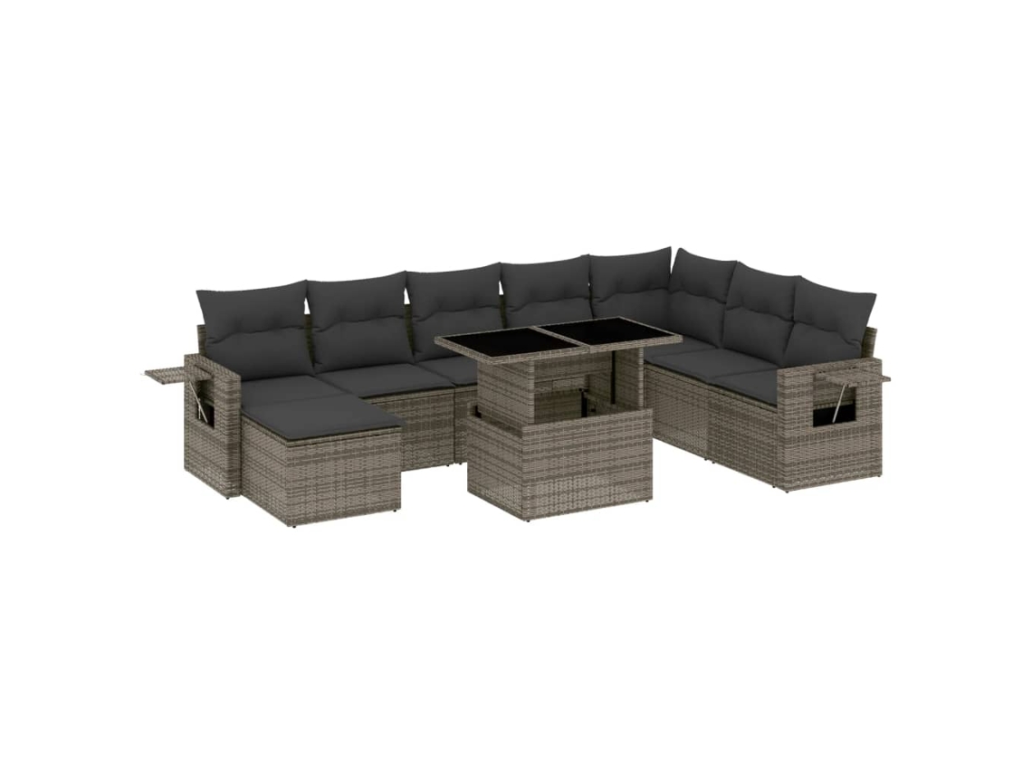 Conjunto 9 de muebles de jardín VIDAXL y cojines ratán sintético gris