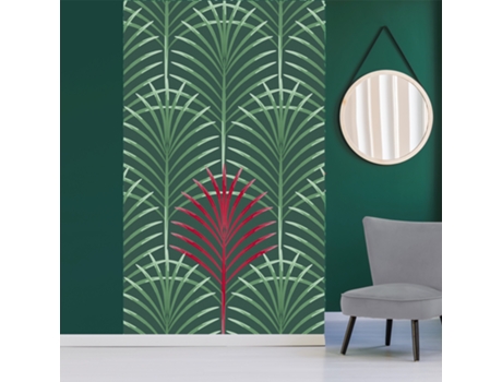 Mural de Pared PLAGE Murales Arte Verde con Patrón Rojo sobre Fondo Verde Oscuro 250 Cm X 150 Cm