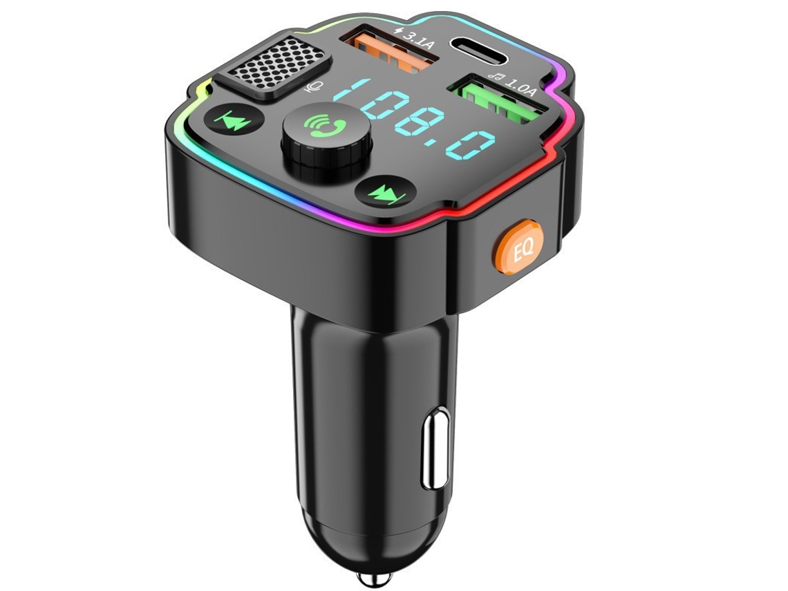 Transmisor de FM YIZHOOD Q8 Cargador de coche Encendedor de cigarrillos de coche Bluetooth MP3 Pantalla digital de borde galvanizado negro