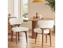 Juego De 2 Sillas De Comedor De Madera Maciza Con Tapicería De Chenilla Color Beige Claro.