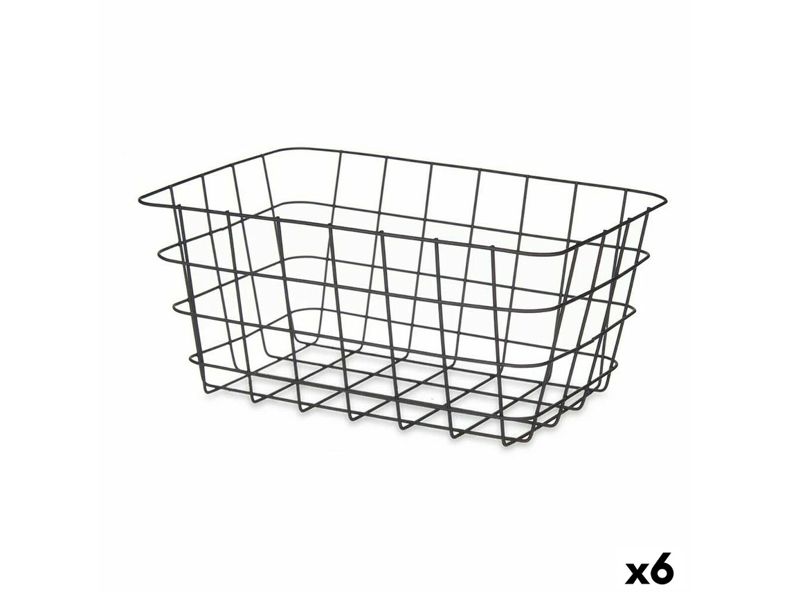 Cesta Multiusos Rectangular Negro Metal 30,3x14x22,5 cm (6 Unidades)