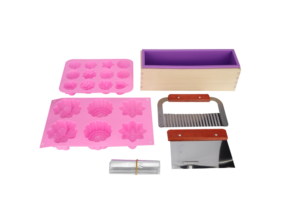 Kit De Moldes De Silicona Para Jabón Diy Con Caja De Madera, Cortadores Ondulados Y Rectos, Y Película Termorretráctil.