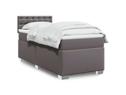 Cama Box Spring Con Colchón Cuero Sintético Gris 90x190 Cm